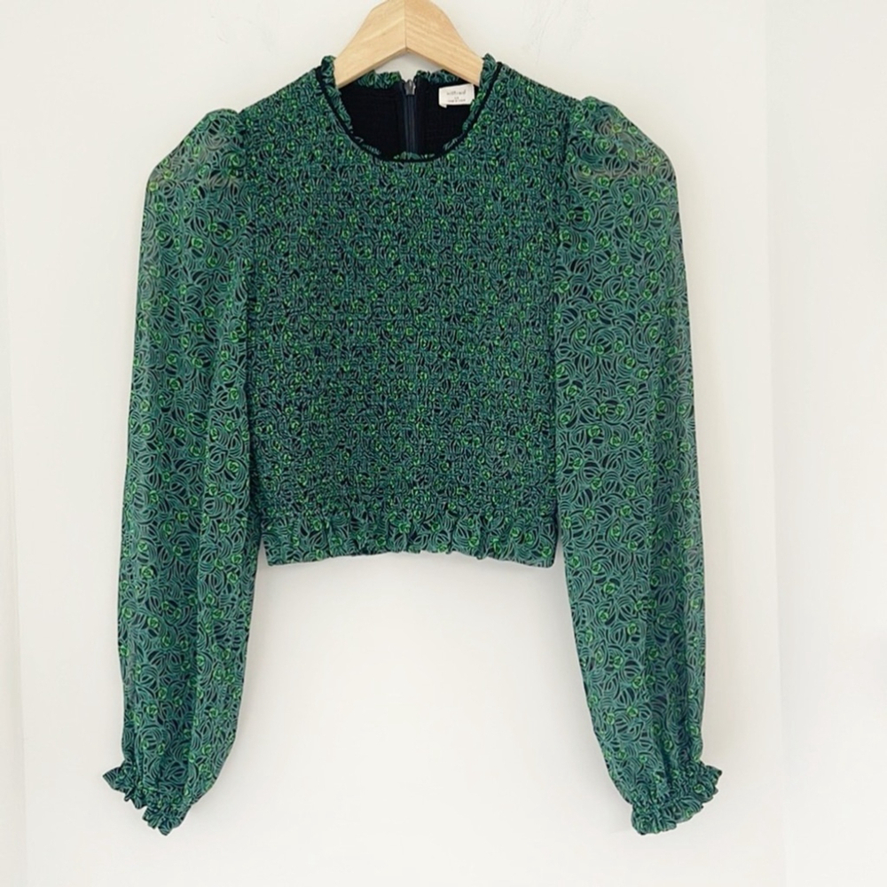 ARITZIA WILFRED Lilith Tempest Floral Roses Green Blouse Size Extra Small
